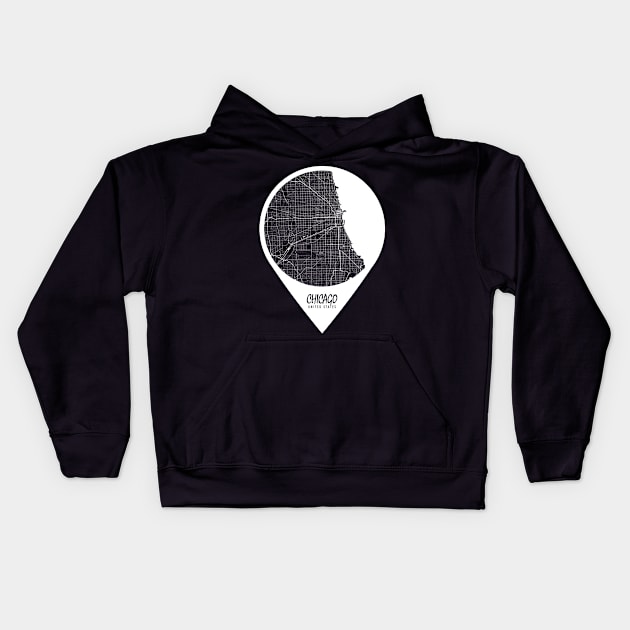 Chicago, USA City Map - Travel Pin Kids Hoodie by deMAP Studio
